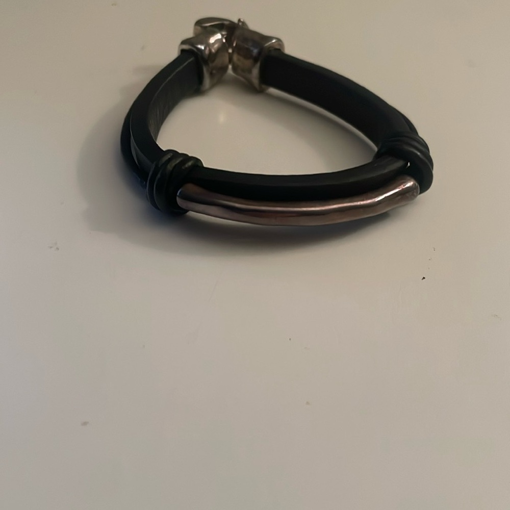 Uno de 50 MENS Leather and Sterling Silver Plated Bracelet